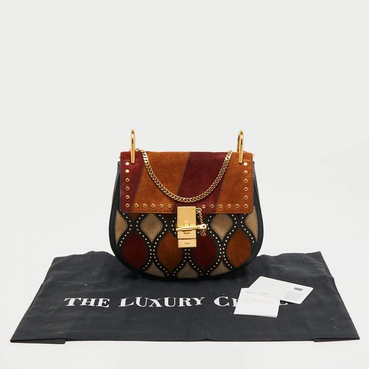 Pre Owned Chloe Multicolor Suede Patchwork Studded Medium Drew Shoulder Bag