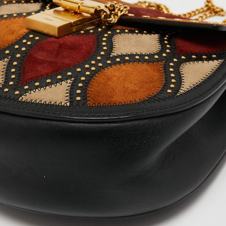 Pre Owned Chloe Multicolor Suede Patchwork Studded Medium Drew Shoulder Bag