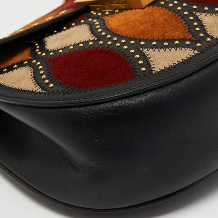 Pre Owned Chloe Multicolor Suede Patchwork Studded Medium Drew Shoulder Bag