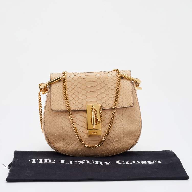 Pre Owned Chloe Beige Python Small Drew Shoulder Bag