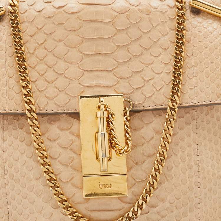 Pre Owned Chloe Beige Python Small Drew Shoulder Bag
