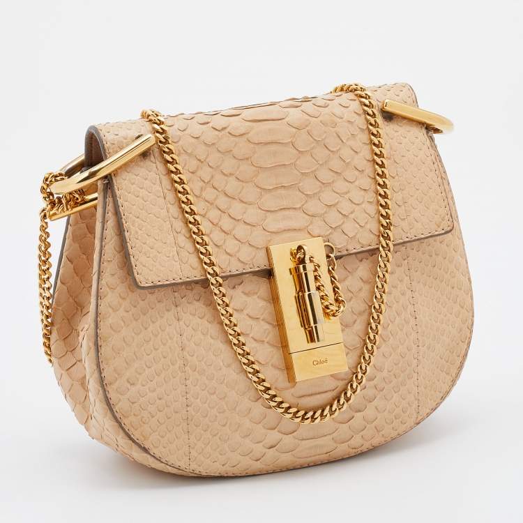 Pre Owned Chloe Beige Python Small Drew Shoulder Bag