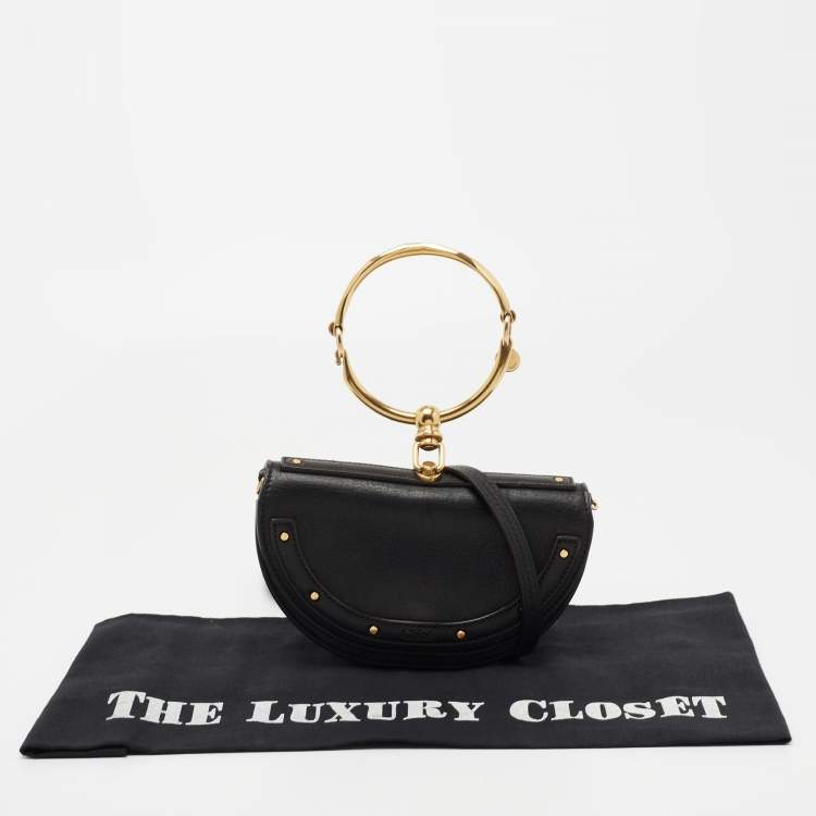 Pre Owned Chloe Black Leather Small Nile Bracelet Minaudière Crossbody Bag