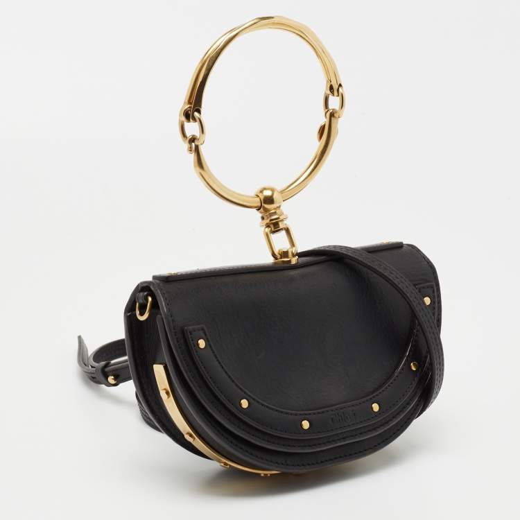 Pre Owned Chloe Black Leather Small Nile Bracelet Minaudière Crossbody Bag