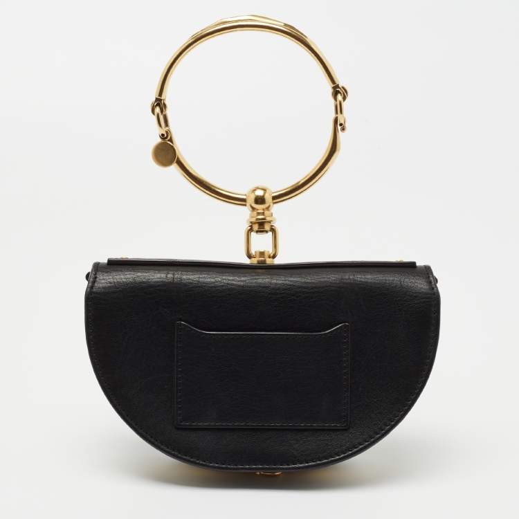 Pre Owned Chloe Black Leather Small Nile Bracelet Minaudière Crossbody Bag