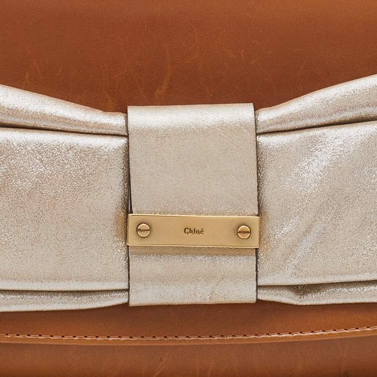 Pre Owned Chloe Brown/Silver Leather and Suede June Bow Clutch