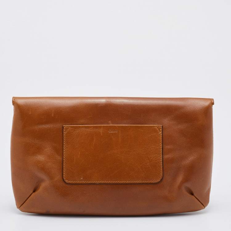 Pre Owned Chloe Brown/Silver Leather and Suede June Bow Clutch