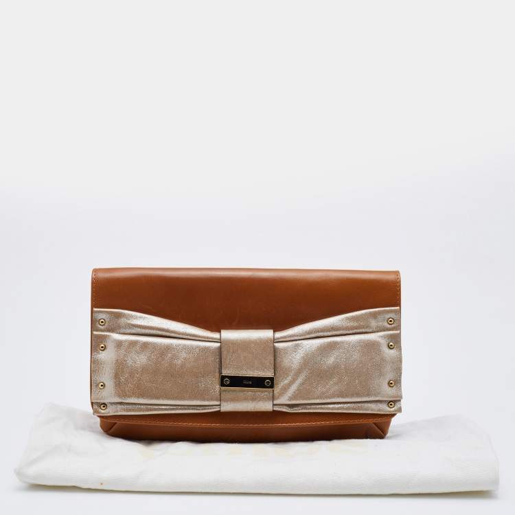Pre Owned Chloe Brown/Silver Leather and Suede June Bow Clutch