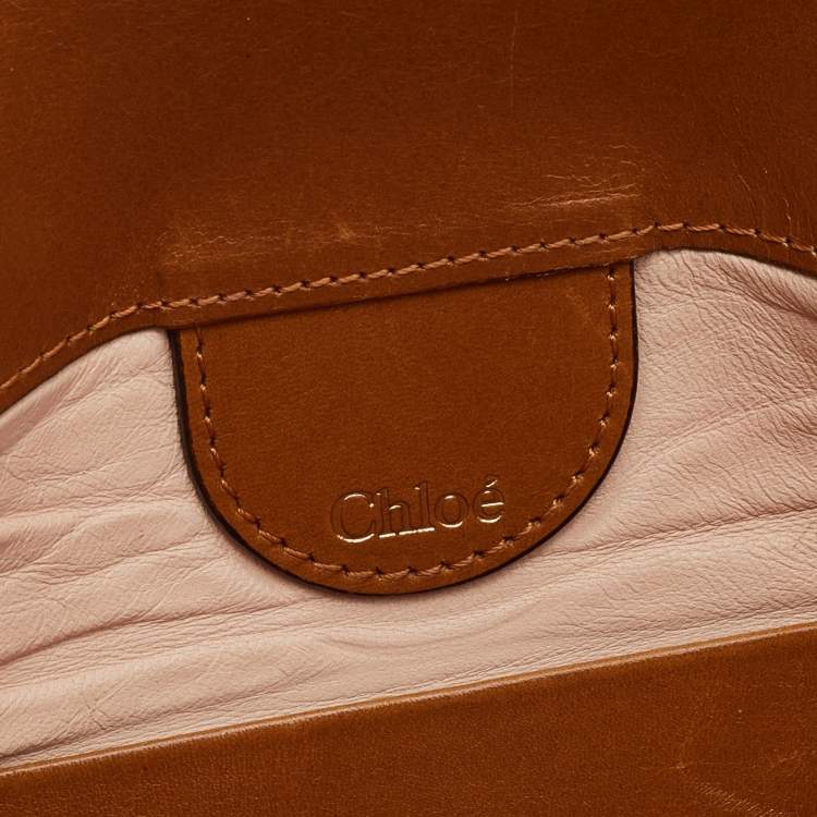Pre Owned Chloe Brown/Silver Leather and Suede June Bow Clutch