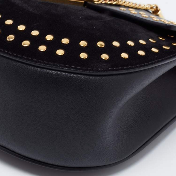 Pre Owned Chloe Black Studded Suede and Leather Small Drew Shoulder Bag