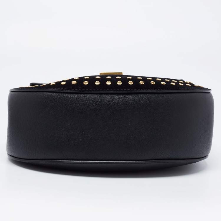 Pre Owned Chloe Black Studded Suede and Leather Small Drew Shoulder Bag