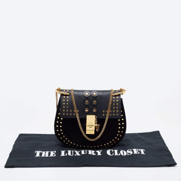 Pre Owned Chloe Black Studded Suede and Leather Small Drew Shoulder Bag