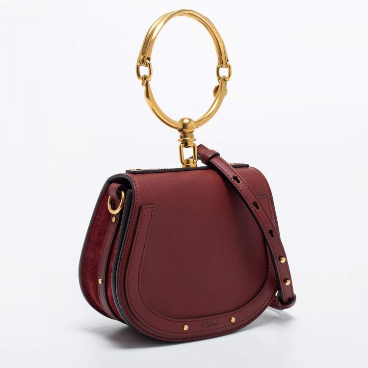 Pre Owned Chloe Burgundy Leather Small Nile Bracelet Shoulder Bag