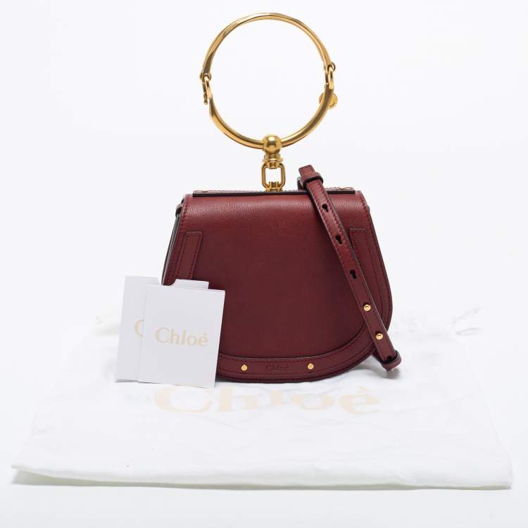 Pre Owned Chloe Burgundy Leather Small Nile Bracelet Shoulder Bag