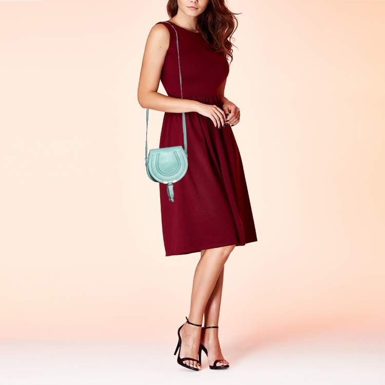 Pre Owned Chloe Mint Green Leather Mini Marcie Crossbody Bag