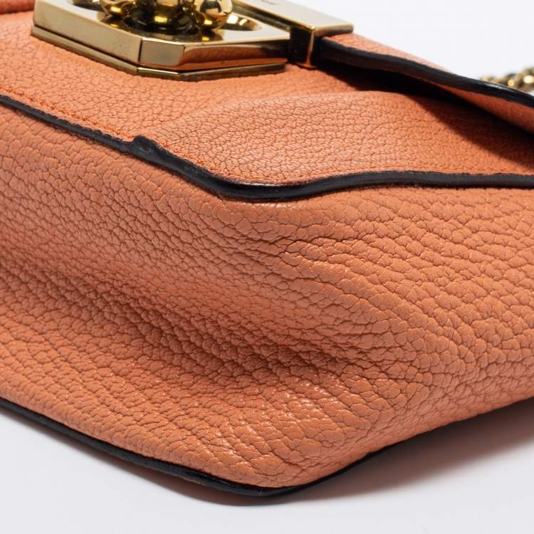 Pre Owned Chloe Orange Leather Mini Elsie Crossbody Bag
