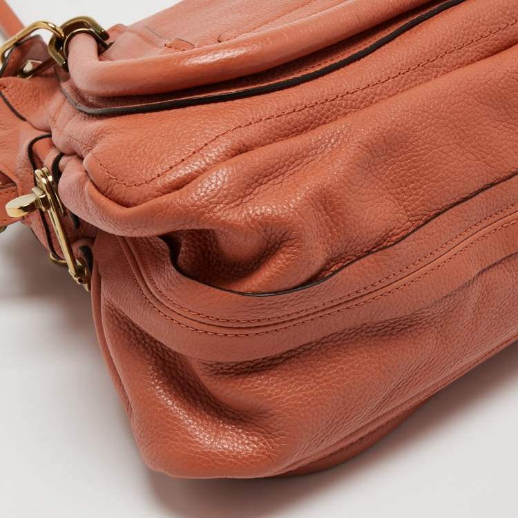 Pre Owned Chloe Coral Orange Leather Medium Paraty Shoulder Bag