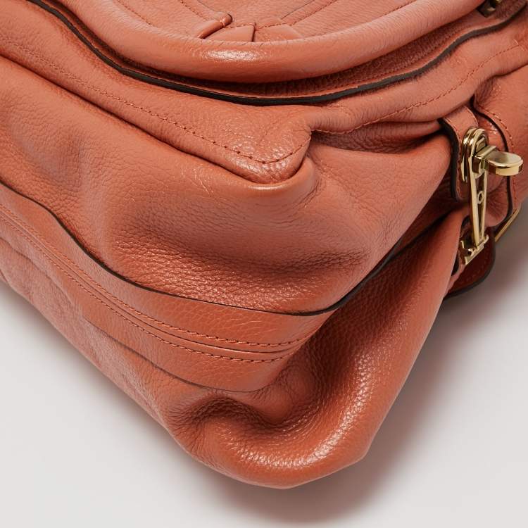 Pre Owned Chloe Coral Orange Leather Medium Paraty Shoulder Bag