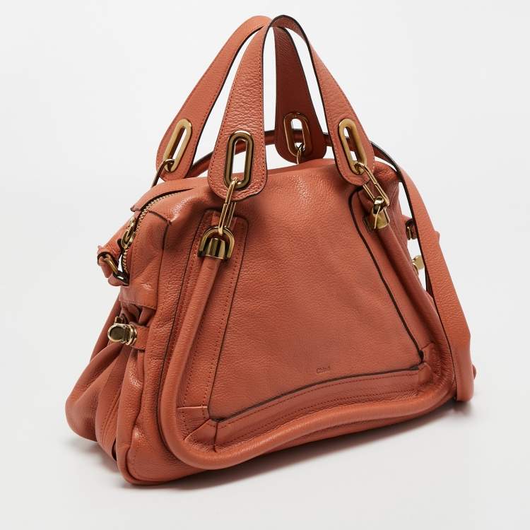 Pre Owned Chloe Coral Orange Leather Medium Paraty Shoulder Bag