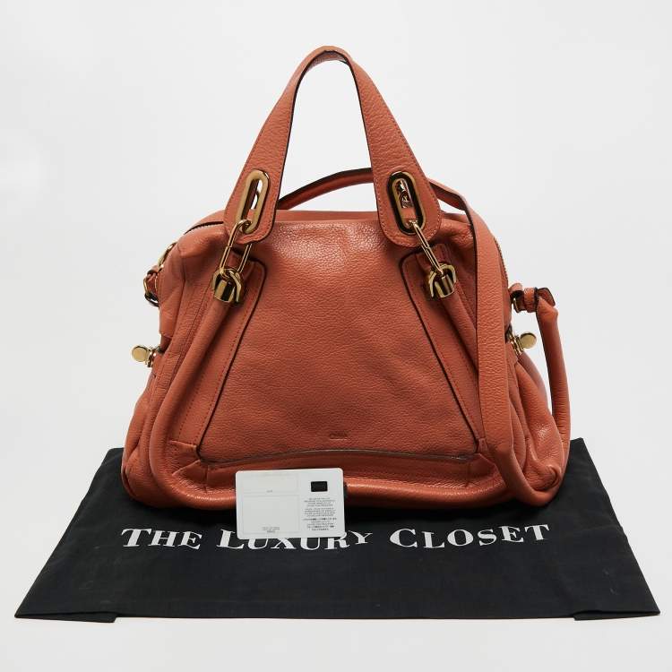 Pre Owned Chloe Coral Orange Leather Medium Paraty Shoulder Bag