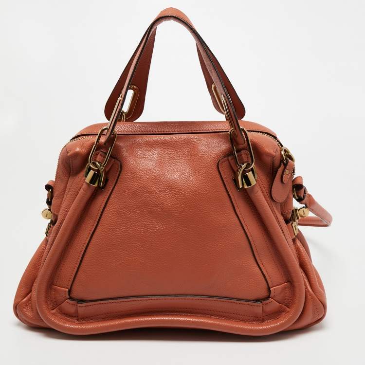 Pre Owned Chloe Coral Orange Leather Medium Paraty Shoulder Bag