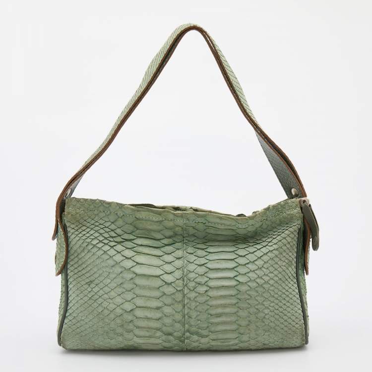 مملوكة مسبقًا Chloe Green Python Leather Metal Studded Baguette
