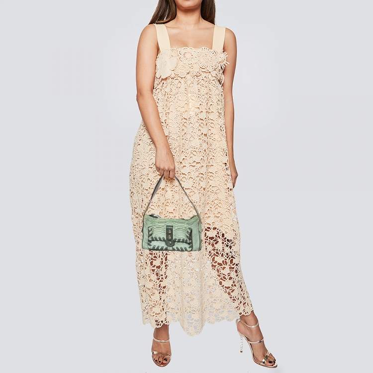 مملوكة مسبقًا Chloe Green Python Leather Metal Studded Baguette