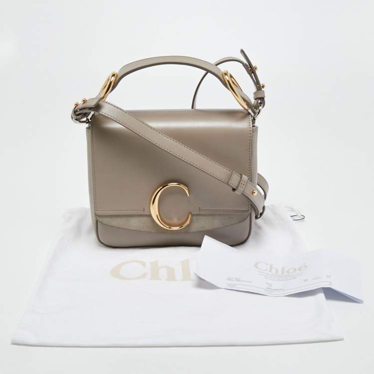 Pre Owned Chloe Grey Leather Small C Double Carry Top Handle Bag