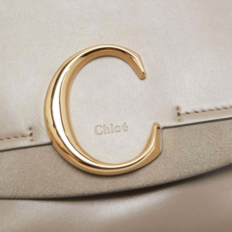 Pre Owned Chloe Grey Leather Small C Double Carry Top Handle Bag
