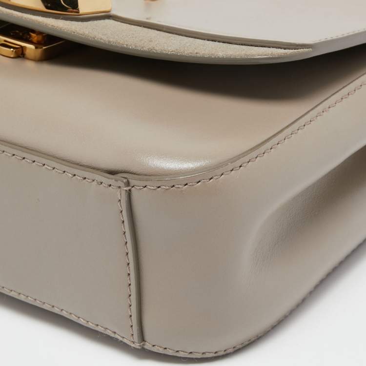Pre Owned Chloe Grey Leather Small C Double Carry Top Handle Bag