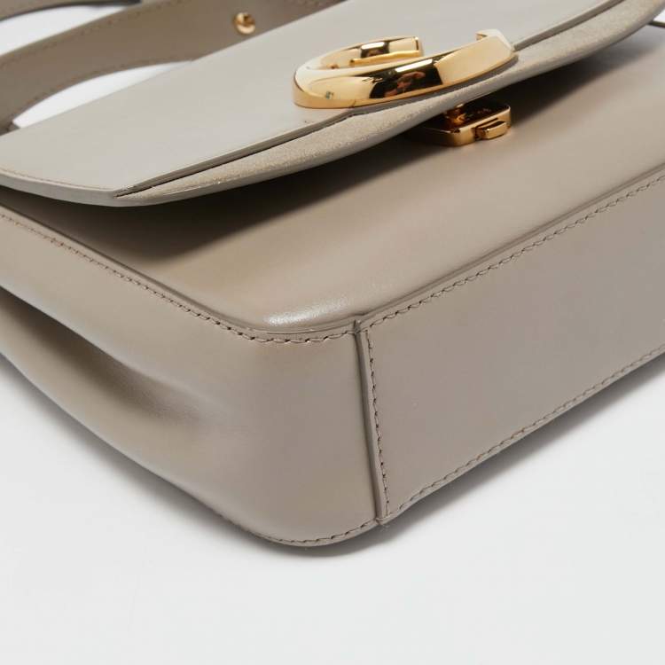 Pre Owned Chloe Grey Leather Small C Double Carry Top Handle Bag