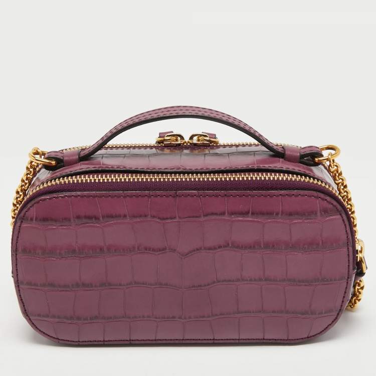 Pre Owned Chloe Purple Croc Embossed Leather Mini C Vanity Shoulder Bag