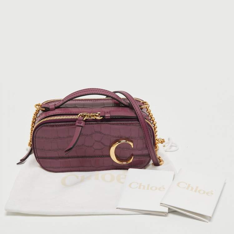 Pre Owned Chloe Purple Croc Embossed Leather Mini C Vanity Shoulder Bag