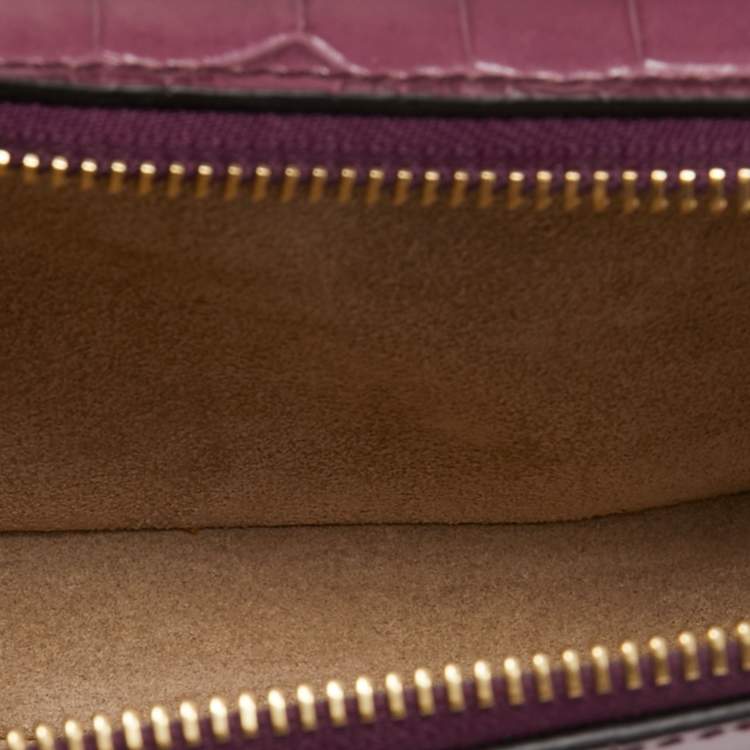 Pre Owned Chloe Purple Croc Embossed Leather Mini C Vanity Shoulder Bag