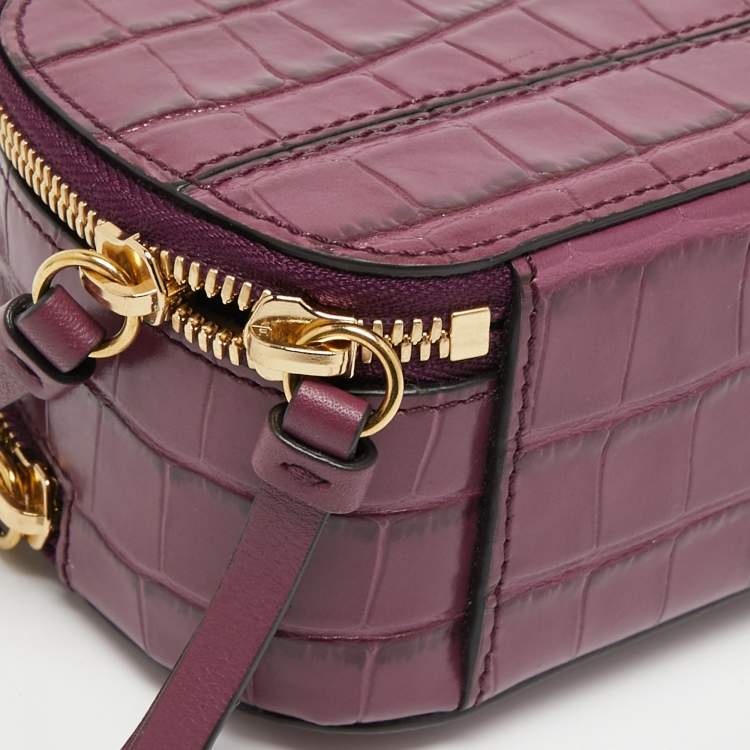 Pre Owned Chloe Purple Croc Embossed Leather Mini C Vanity Shoulder Bag