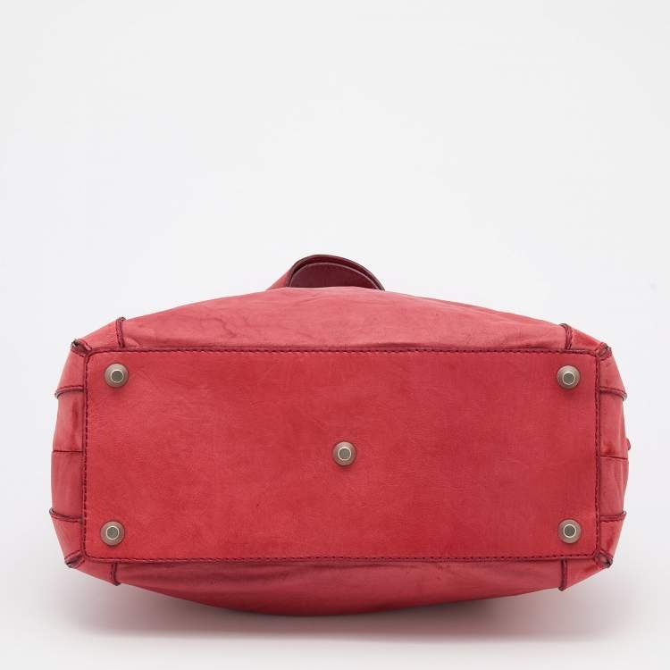مملوكة مسبقًا Chloe Red Leather Studded Logo Patsy Tote