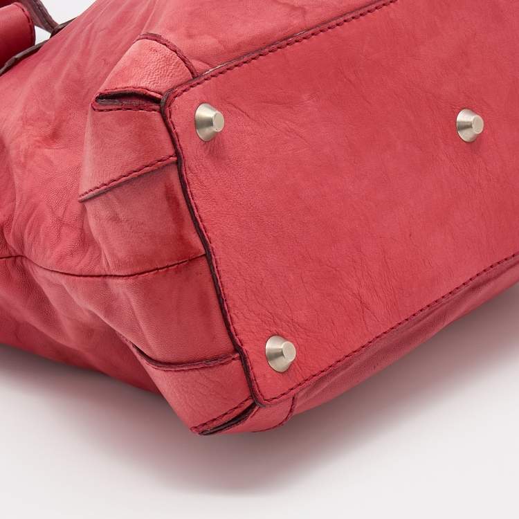 مملوكة مسبقًا Chloe Red Leather Studded Logo Patsy Tote