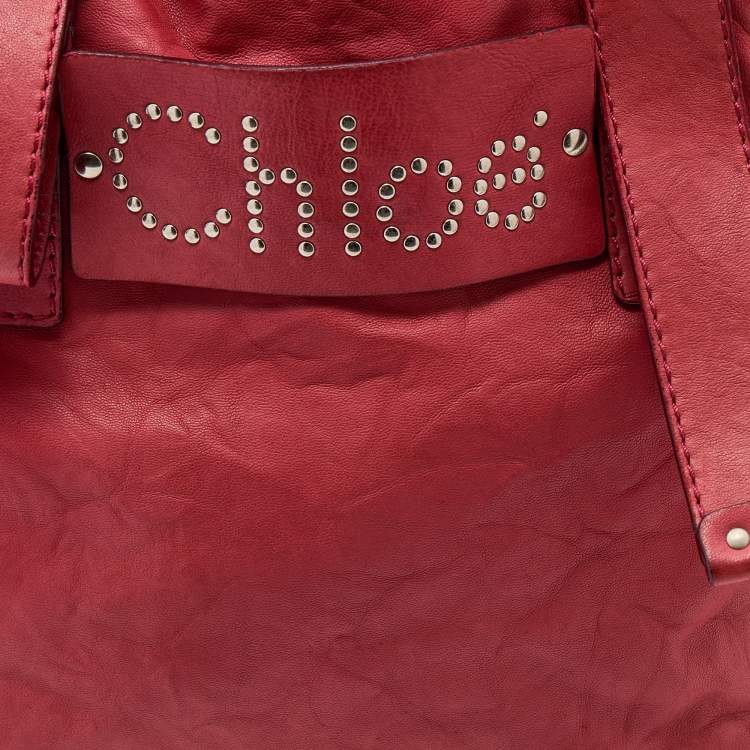 مملوكة مسبقًا Chloe Red Leather Studded Logo Patsy Tote