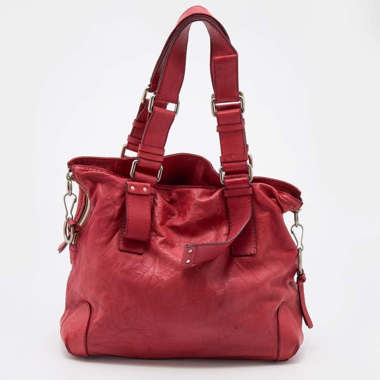 مملوكة مسبقًا Chloe Red Leather Studded Logo Patsy Tote