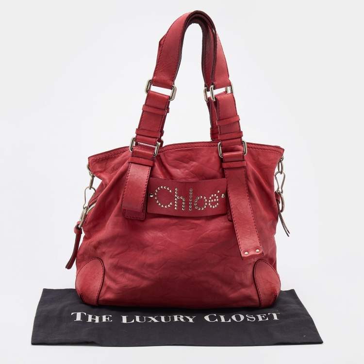 مملوكة مسبقًا Chloe Red Leather Studded Logo Patsy Tote