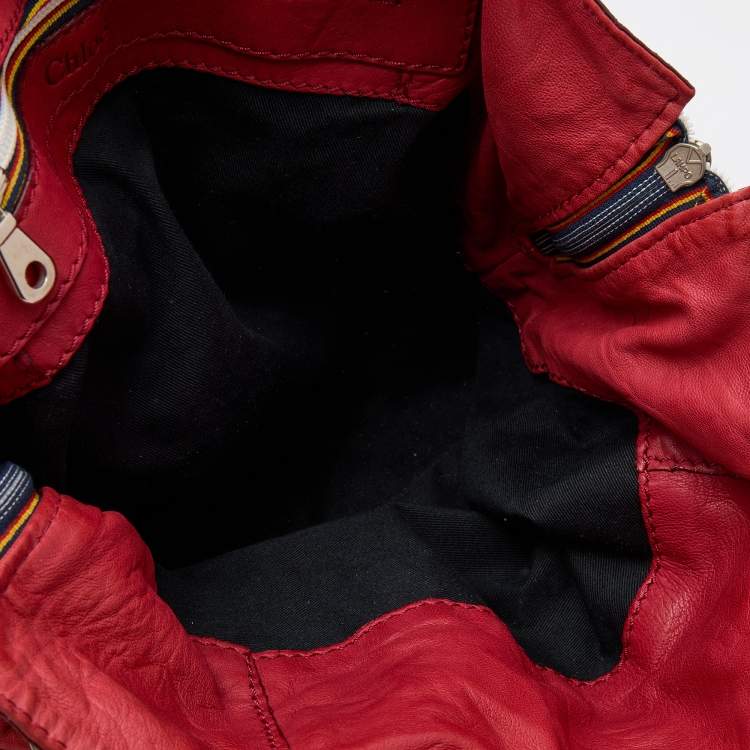 مملوكة مسبقًا Chloe Red Leather Studded Logo Patsy Tote