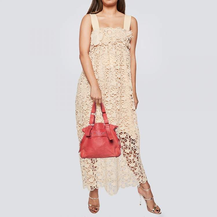 مملوكة مسبقًا Chloe Red Leather Studded Logo Patsy Tote