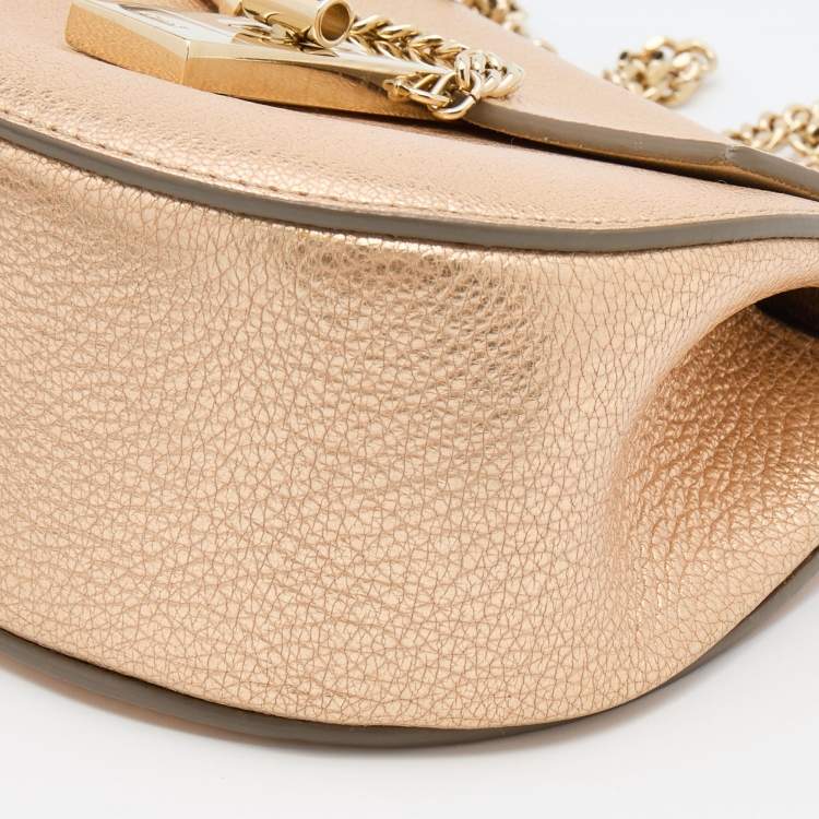 Pre Owned Chloe Gold Leather Mini Drew Chain Crossbody Bag