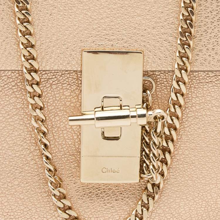 Pre Owned Chloe Gold Leather Mini Drew Chain Crossbody Bag