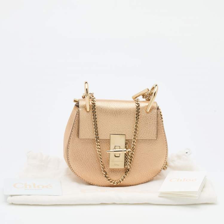 Pre Owned Chloe Gold Leather Mini Drew Chain Crossbody Bag