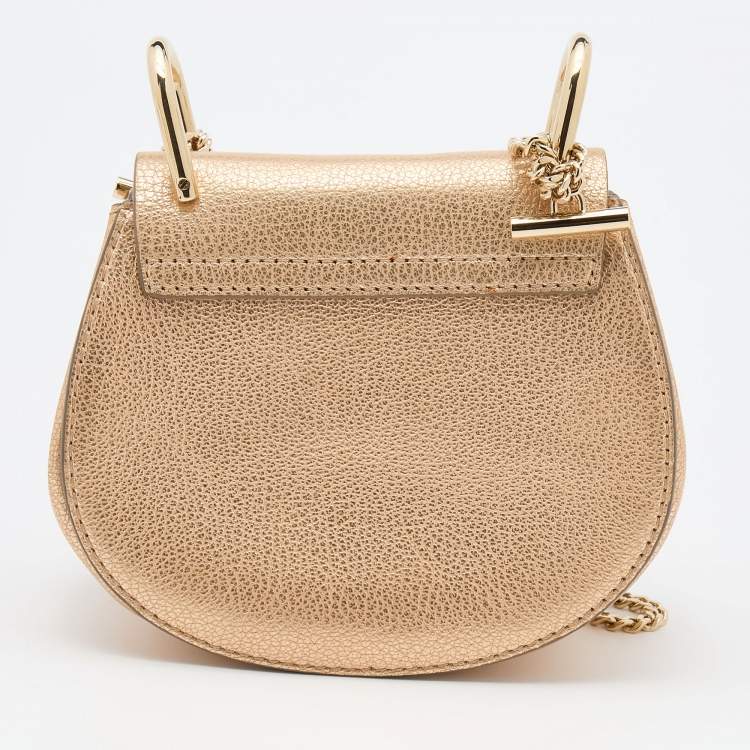 Pre Owned Chloe Gold Leather Mini Drew Chain Crossbody Bag