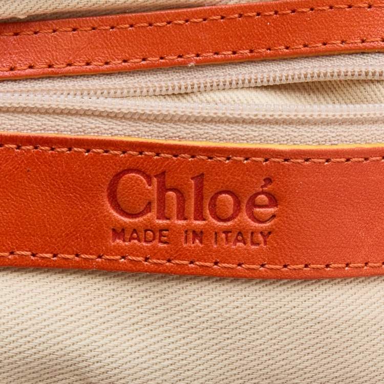 Pre Owned Chloe Orange Canvas Beads Embellished Hobo