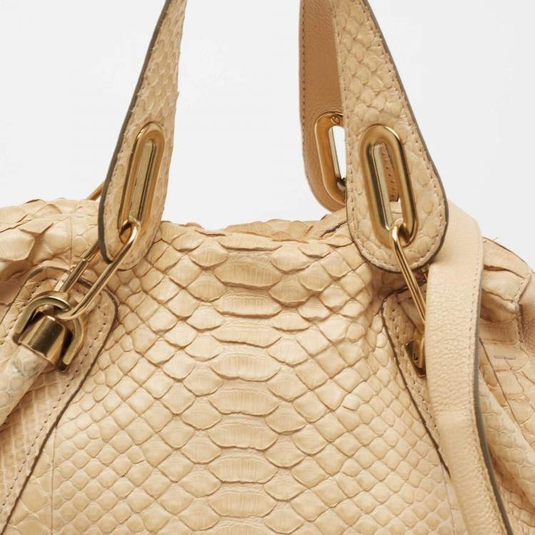 Pre Owned Chloe Beige Python Medium Paraty Satchel