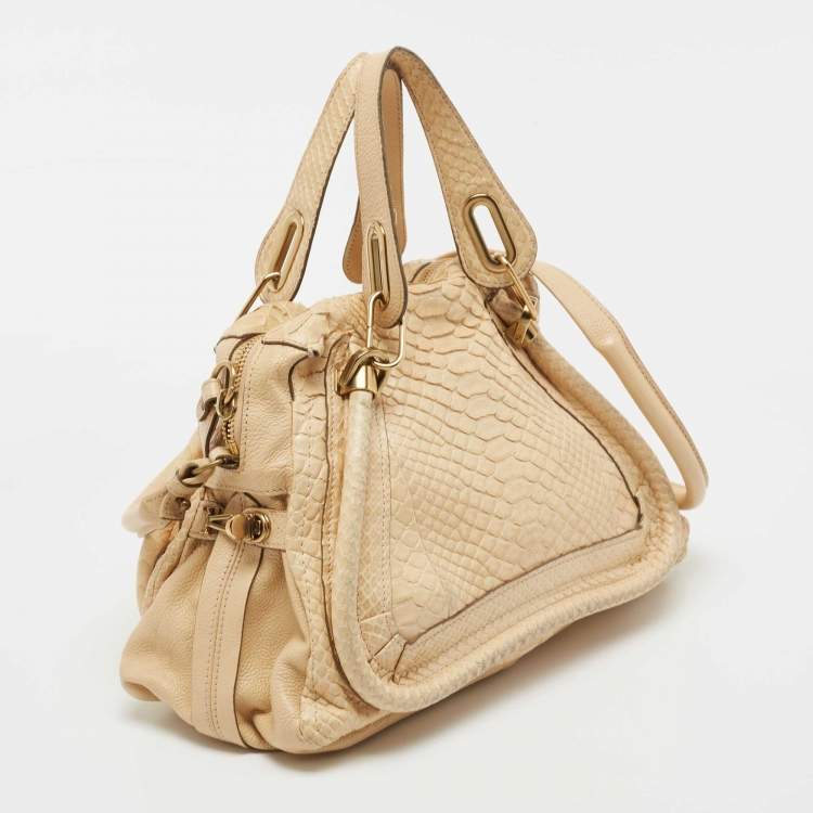Pre Owned Chloe Beige Python Medium Paraty Satchel
