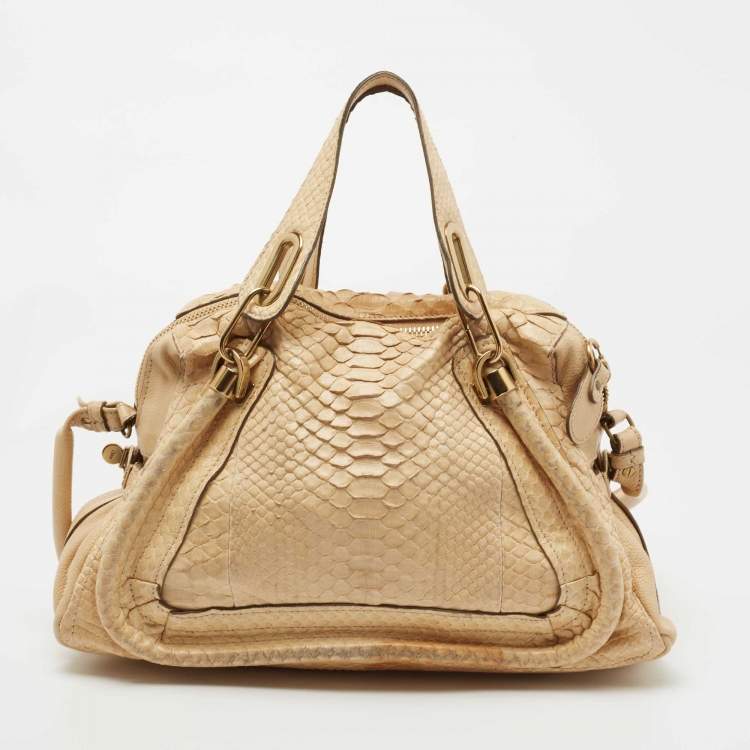 Pre Owned Chloe Beige Python Medium Paraty Satchel